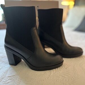 Crown Vintage Black Heeled Boots with Chunky Block Heel